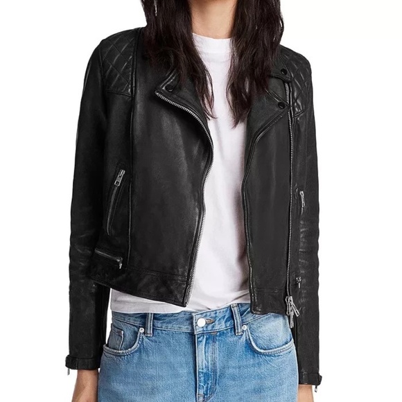 Unworn AllSaints Women's Conroy Black Leather Biker Jacket - Picture 4 of 16